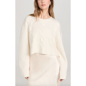 Lisa Yang Sweater Women Large White Cable Knit Pure Cashmere Cropped Jumper $770